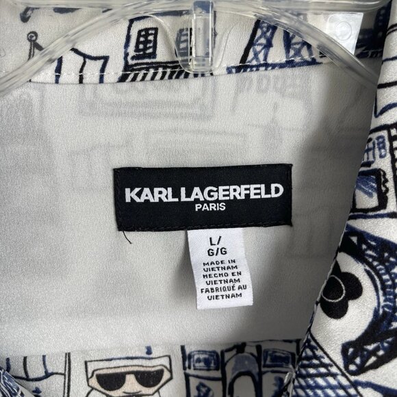 Karl Lagerfeld Love From Paris All Over Print Button Front Roll Tab Slee… - Picture 2 of 7